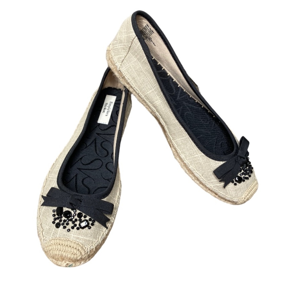 SIMPLY VERA VERA WANG “Madey” Bronze Shimmer Black Jewel Ballet Flat Espadrille